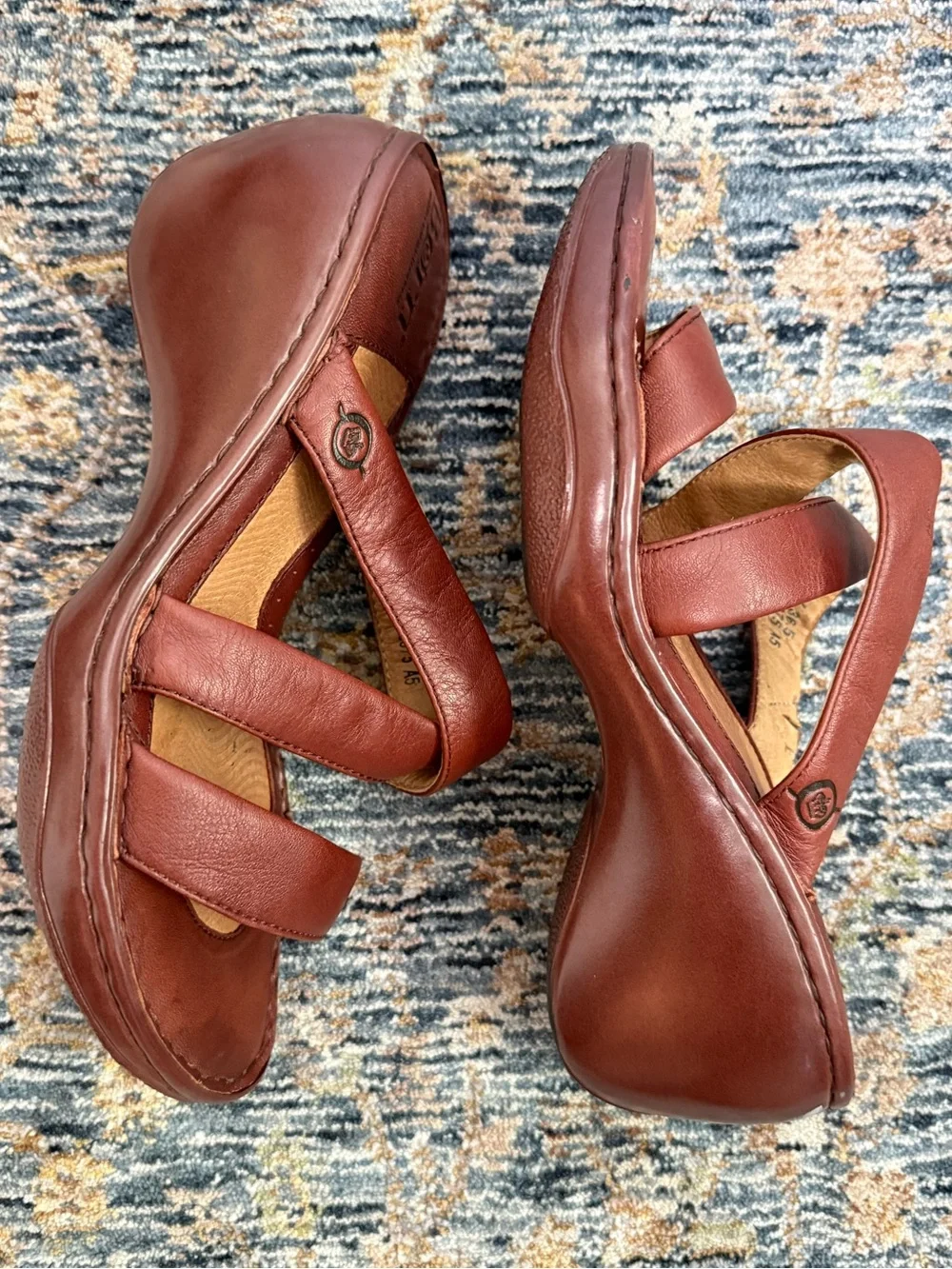 Born Leather Strappy Chunky Wedge Mule Sandals Boho Chic Y2K Retro